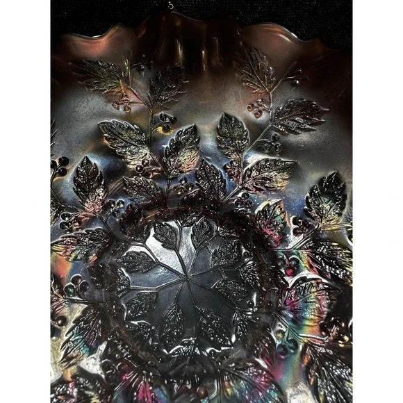 Fenton‎ Carnival Glass Bowl Marigold Ruffled Holly 8" - Picture 11 of 11